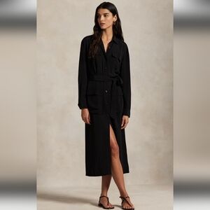 Nine West Classic Black Long Sleeve Shirt Dress With Pockets & Belt SZ Plus OX